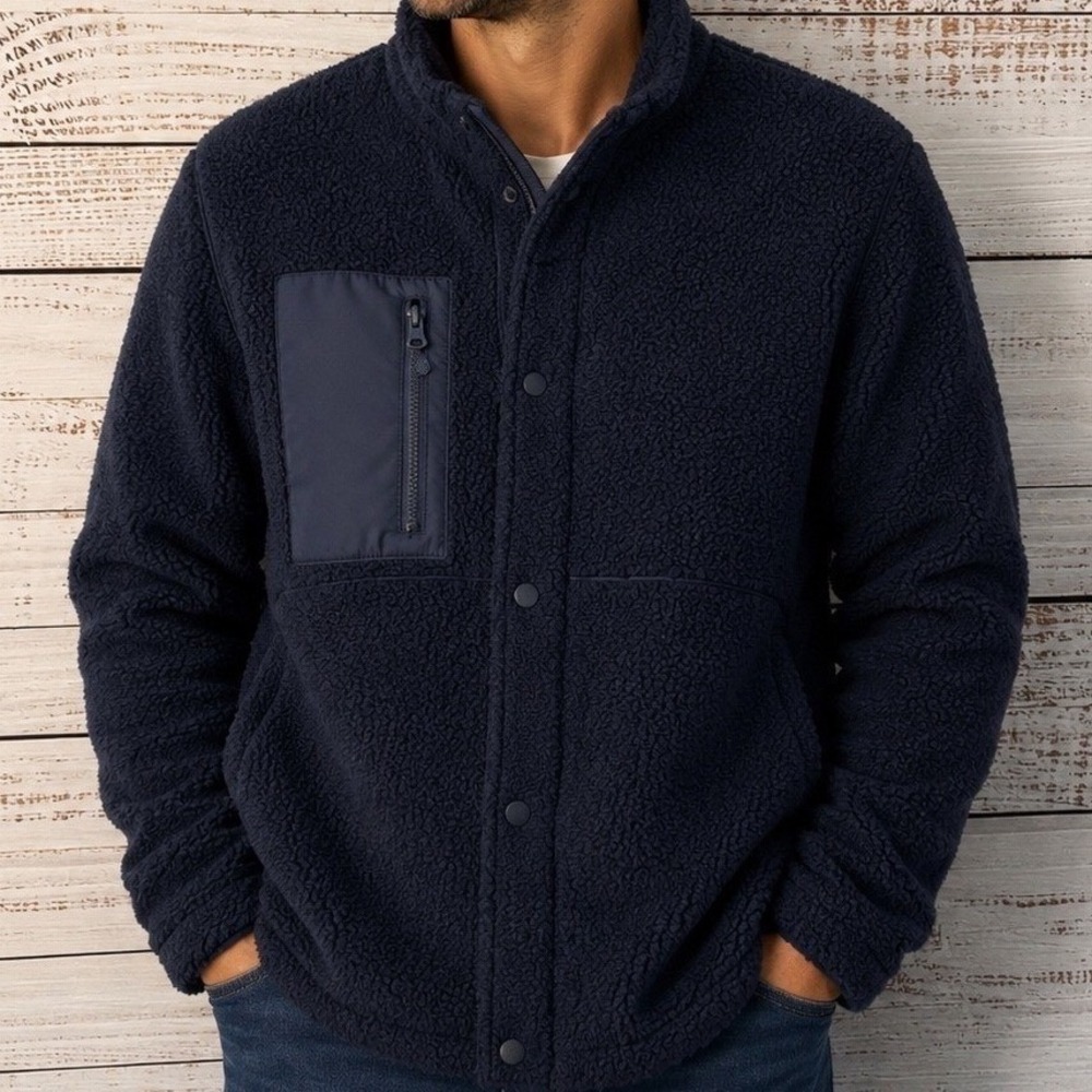 Berkley‎ Jensen Men's Sherpa Fleece Jacket XXL Navy Snap Front Cozy Outdoor